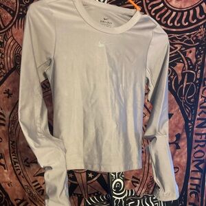 Nike Women's Light Gray Dri-FIT Long Sleeve Tee